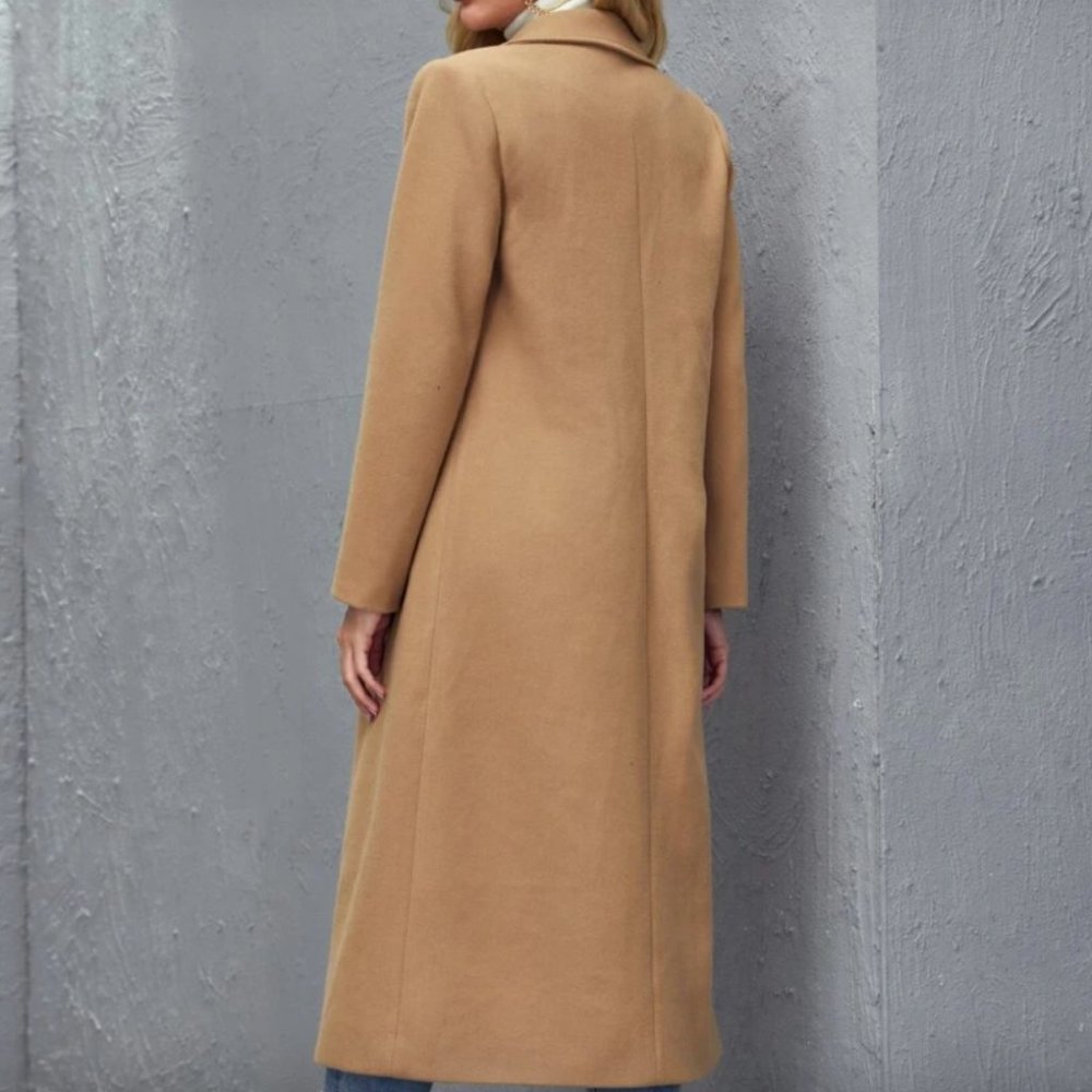 winter peacoat trench long jacket camel tan brown long line - Picture 3 of 11